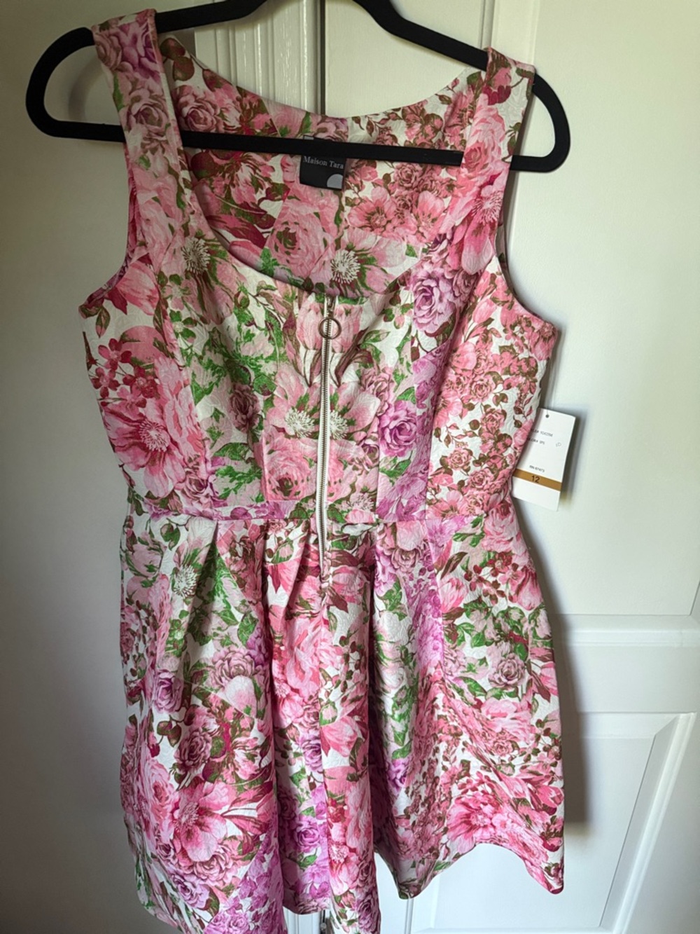 Maison Tara Pink Floral Mini Dress with Green Accents